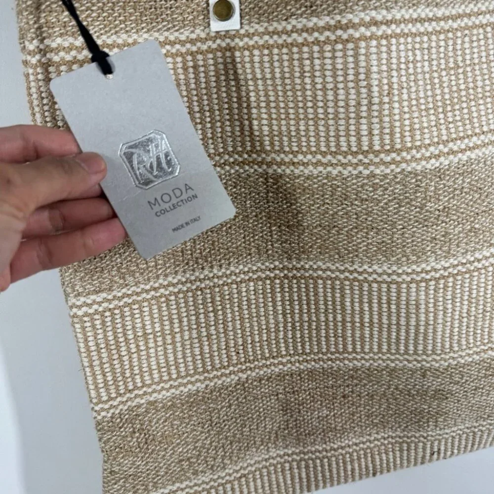 Summer Boho Woven Straw Raffia Bag Stylish Tan and White Tote Bag Stripe Beach - Picture 10 of 15